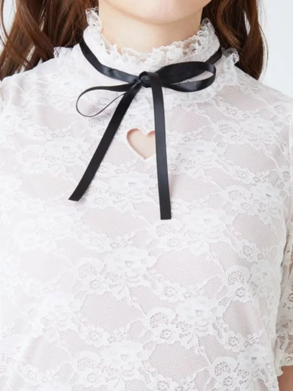 ANK ROUGE lace puff sleeve high neck blouse - Picture 3 of 9